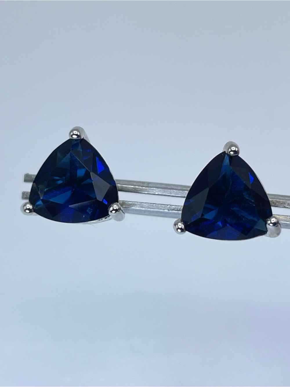 Swarovski Crystal Elements Sapphire Blue Trillion Cut Crystal Stud Earrings